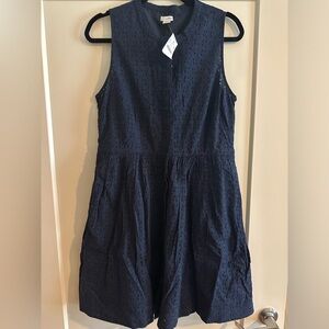 J. Crew Navy Eyelet Front Button Dress. Size 12. NWT